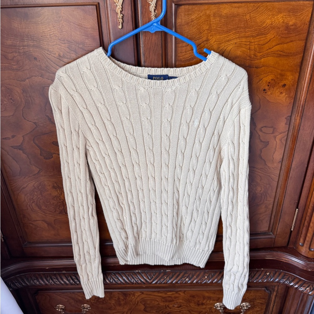 Ralph Lauren Cream Cable-Knit Crewneck Sweater